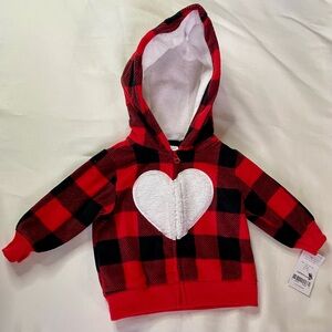 Carter's Red and Black Plaid Heart Full Zip Hoodie Size 3M